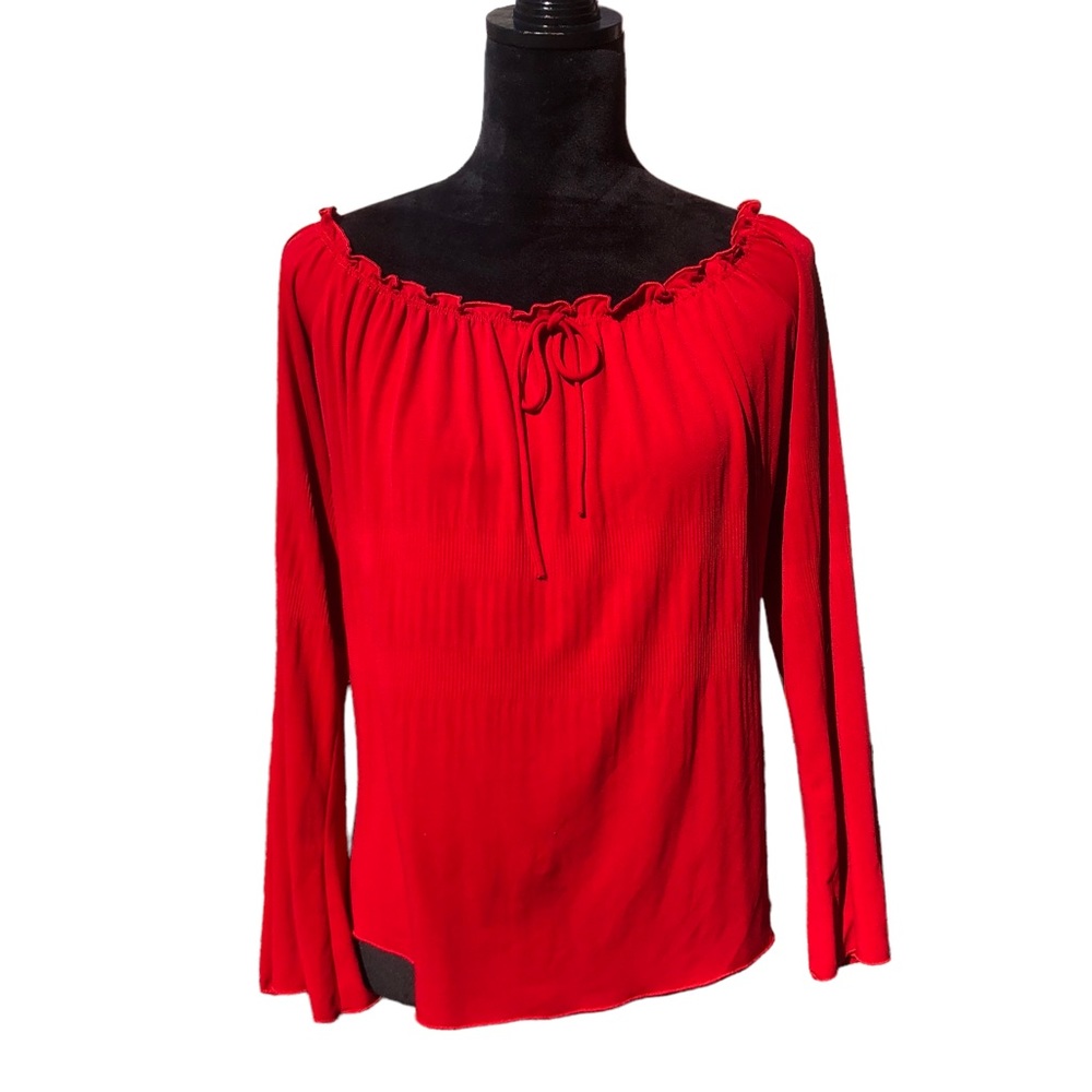 Sassy Brilliant Red Elastic Neckline Sexy Blouse Medium - Picture 8 of 8